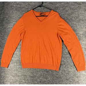 Pronto Uomo Sweater Pullover Men XL Orange Knit Wool V-Neck Long Sleeve Regular